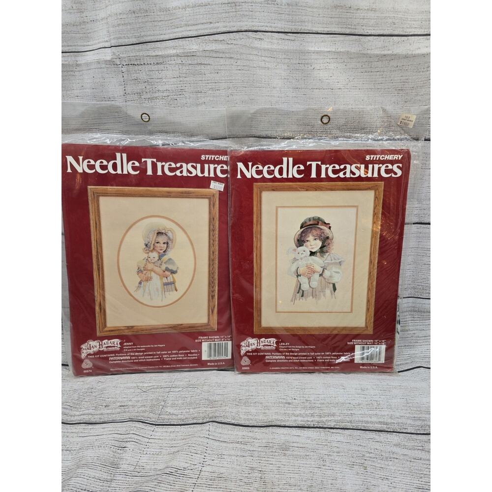 VTG NEW Needle Treasures Lesley by Jan Hagara Kit "Girl with Bunny" & Jenny